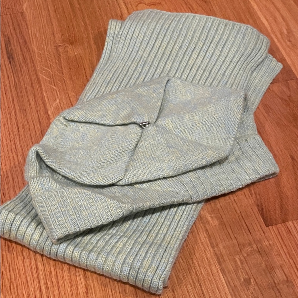 J. Jill Light Bluish Green Cashmere Knit Scarf and Hat Set